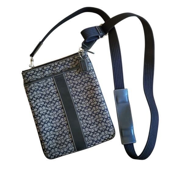 Coach Signature Black And Grey Crossbody Bag Canvas Monogram - Picture 1 of 8